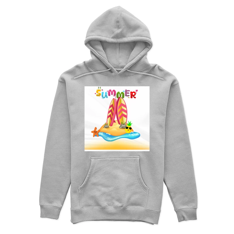 Tropical Surfboard on Island with Palm Trees Female Pullover Hoodie