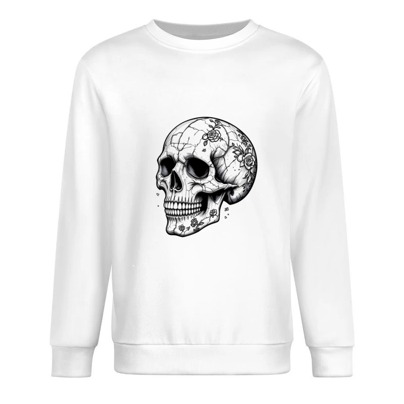 Artistic Skull with Floral Details Male Pullover Sweatshirt