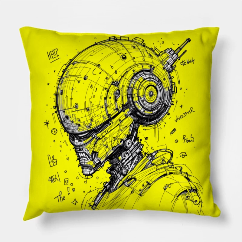 Futuristic Cybernetic Robot Illustration Throw Pillow