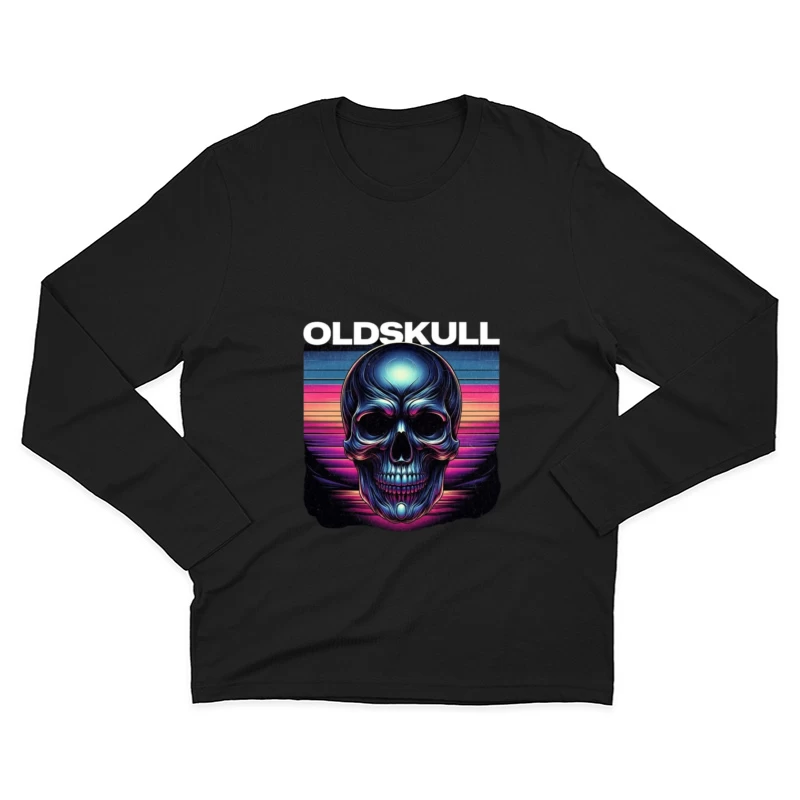 Retro Synthwave Neon Skull Artwork Male Long Sleeve T-Shirt