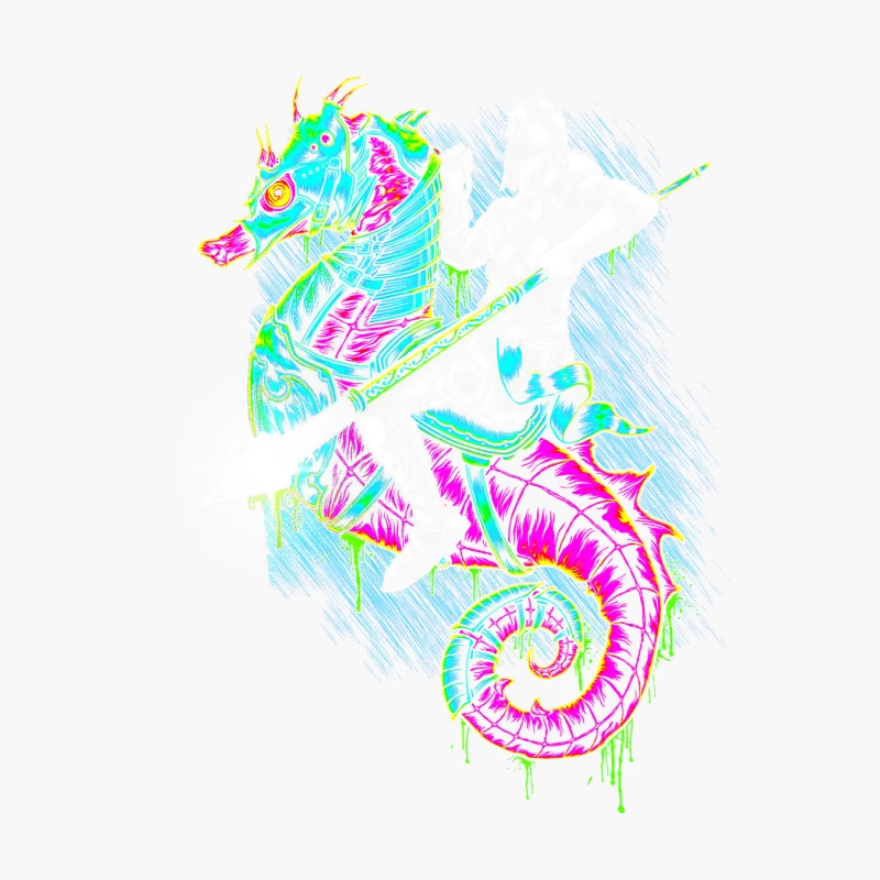 Knight Riding a Colorful Seahorse Cotton Tote Bag