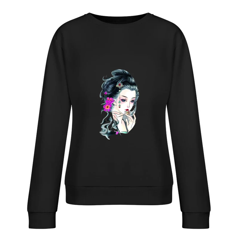Elegante Frau mit Blüten Damen Pullover Sweatshirt