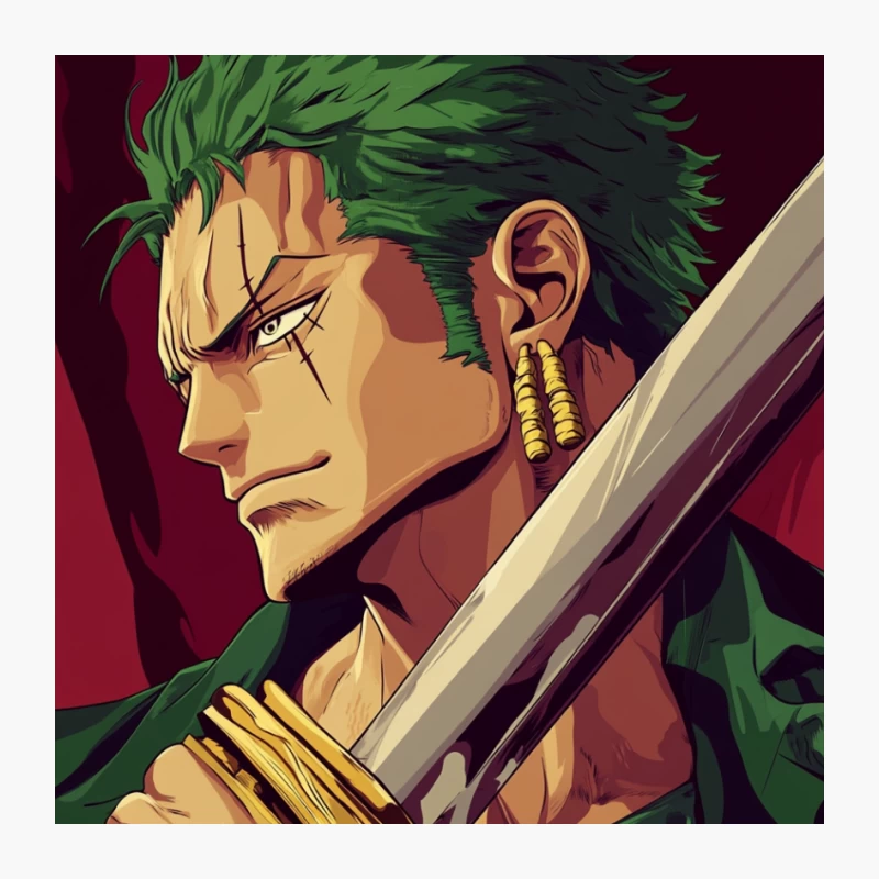 Fierce Anime Swordsman with Green Hair: Zoro from One Piece Pin