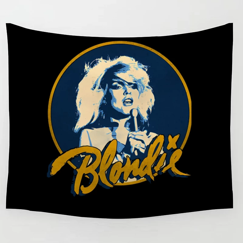 Vintage Blondie Band Logo with Blue and Gold Design Tapestry