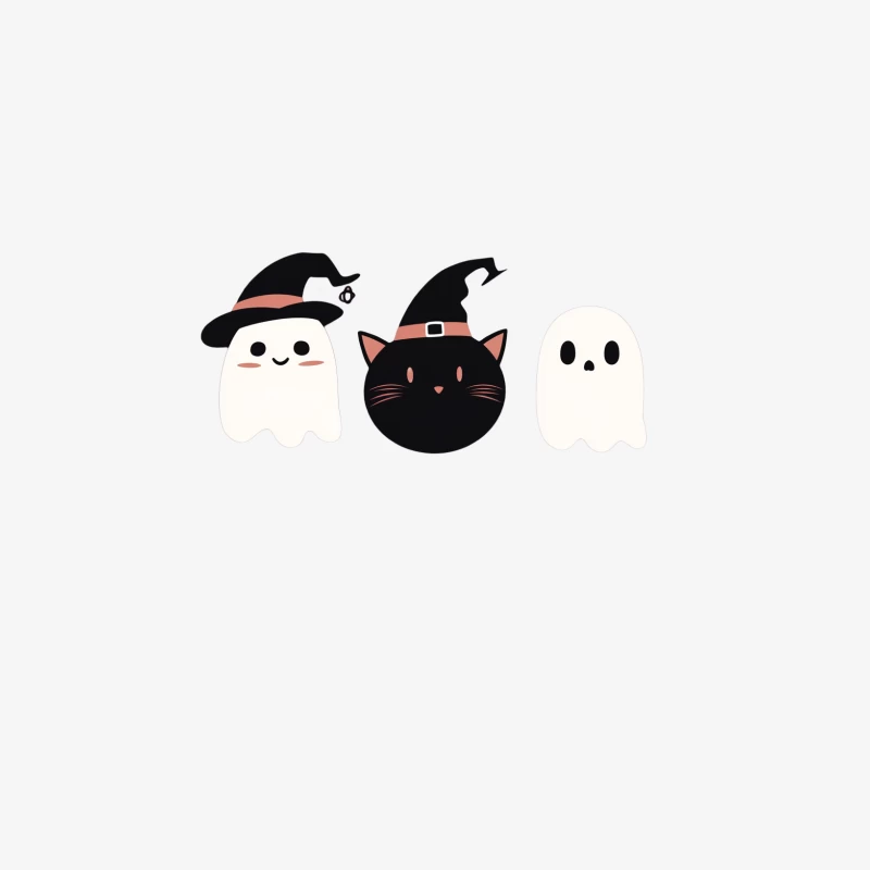 Cute Halloween Ghosts and Cat with Witch Hats Female Long Sleeve T-Shirt