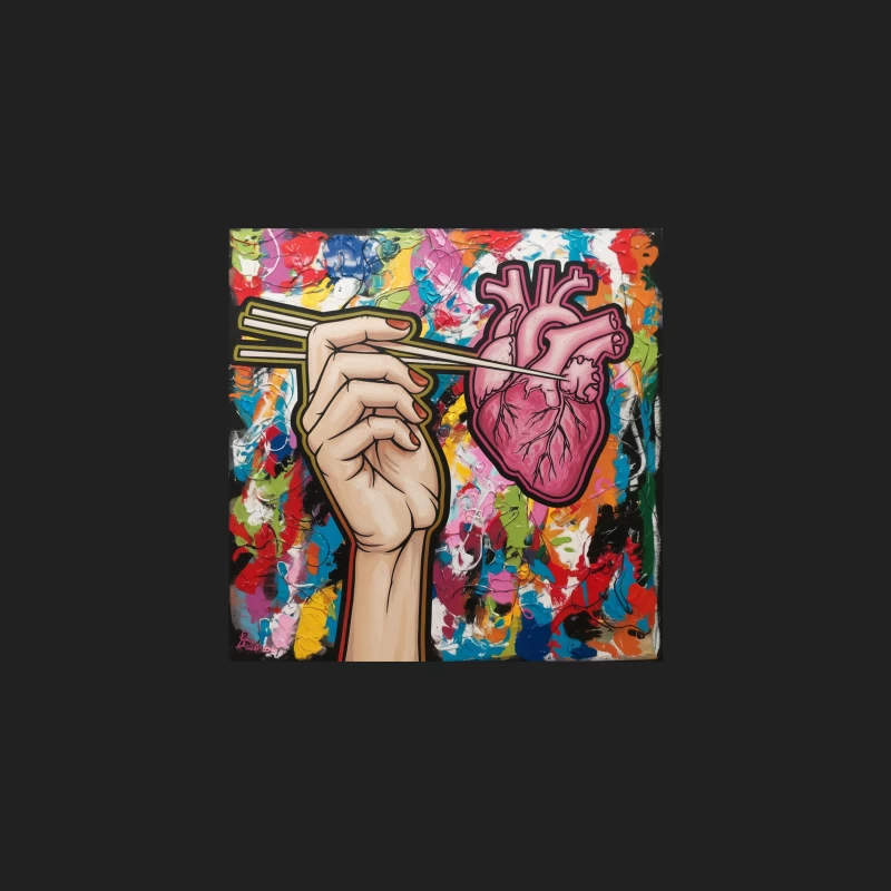 Surreal Painting: Hand Holding Heart with Chopsticks Bucket Hat