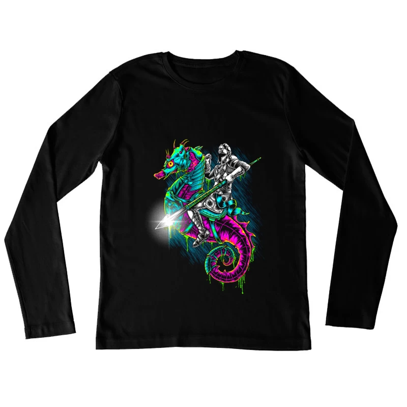 Knight Riding a Colorful Seahorse Female Long Sleeve T-Shirt