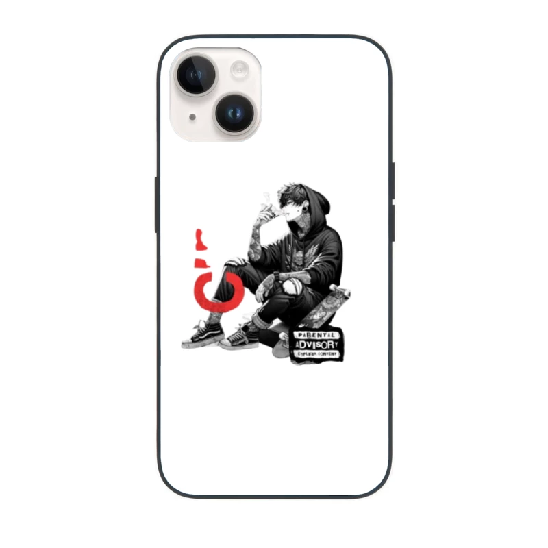 Urban Street Culture: Monochrome Skater Art with Parental Advisory iPhone Case