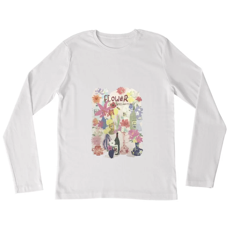 Fleurs de printemps dans des bouteilles de vin Femme Manches Longues T-Shirt