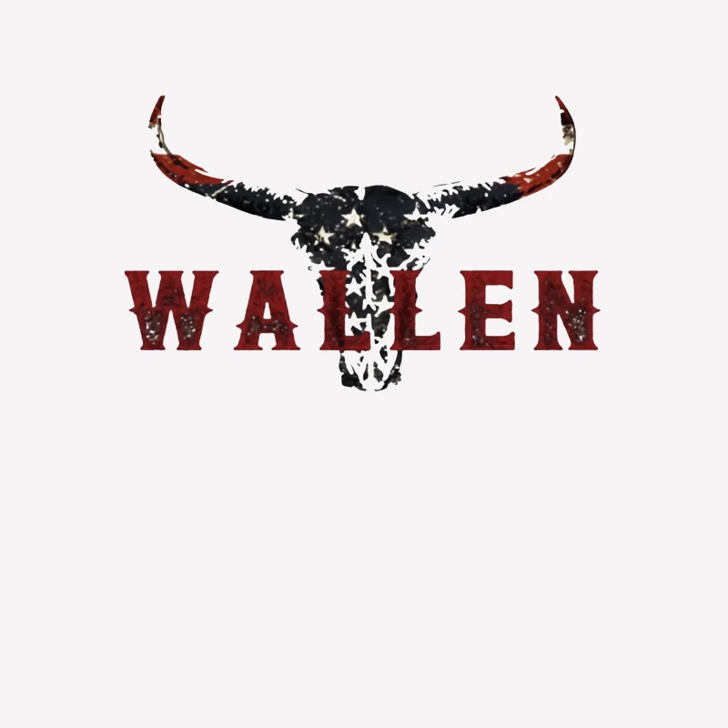 American Patriotic Western "Wallen" Logo with Flag-Patterned Bull Skull Female T-Shirt