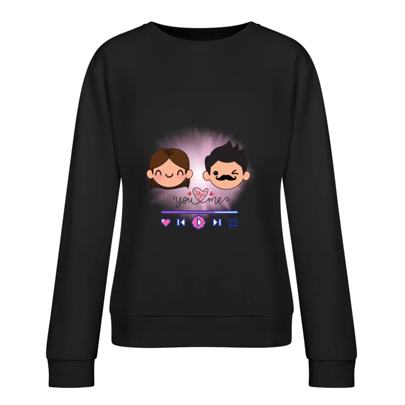 Adorable Chibi Couple Hugging with Pink Hearts Female Pullover Sweatshirt