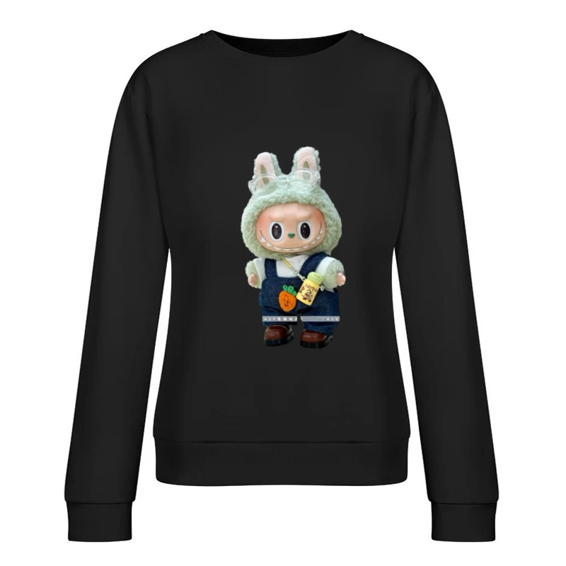 Niedliche Puppe mit Hasenohren und Overalls Damen Pullover Sweatshirt