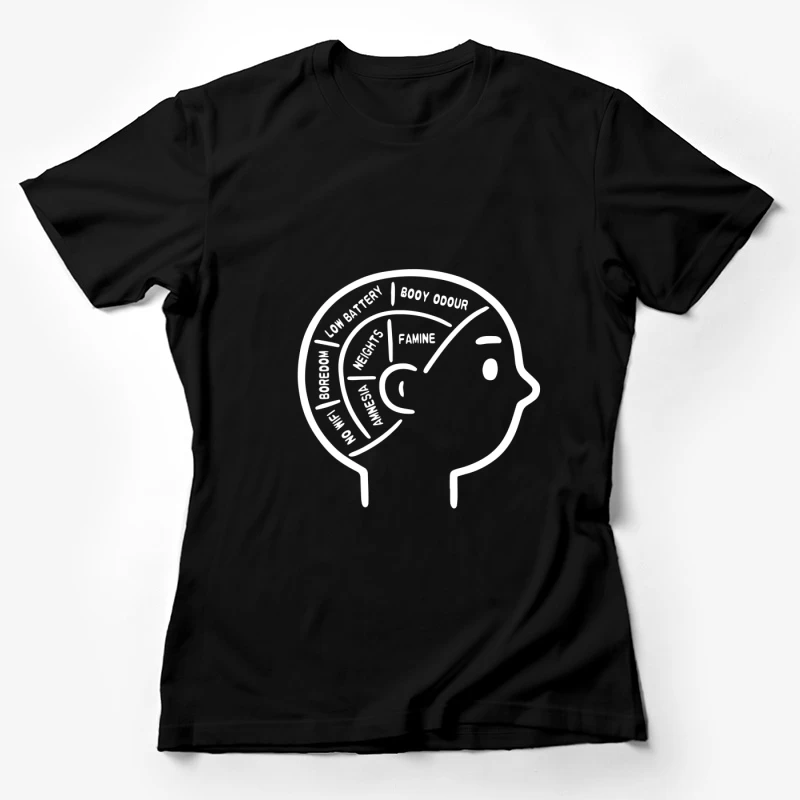 Humorvolle Darstellung des Gehirns mit Etiketten Damen T-Shirt
