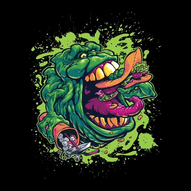 Colorful Monster Eating Food Illustration Pin