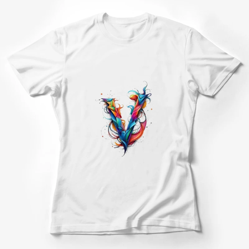 Vibrant Abstract Watercolor Letter V Design Female T-Shirt