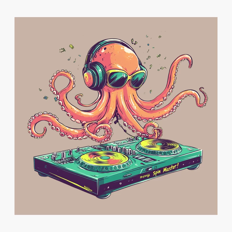 Funky Octopus DJ: A Colorful Musical Illustration Throw Pillow