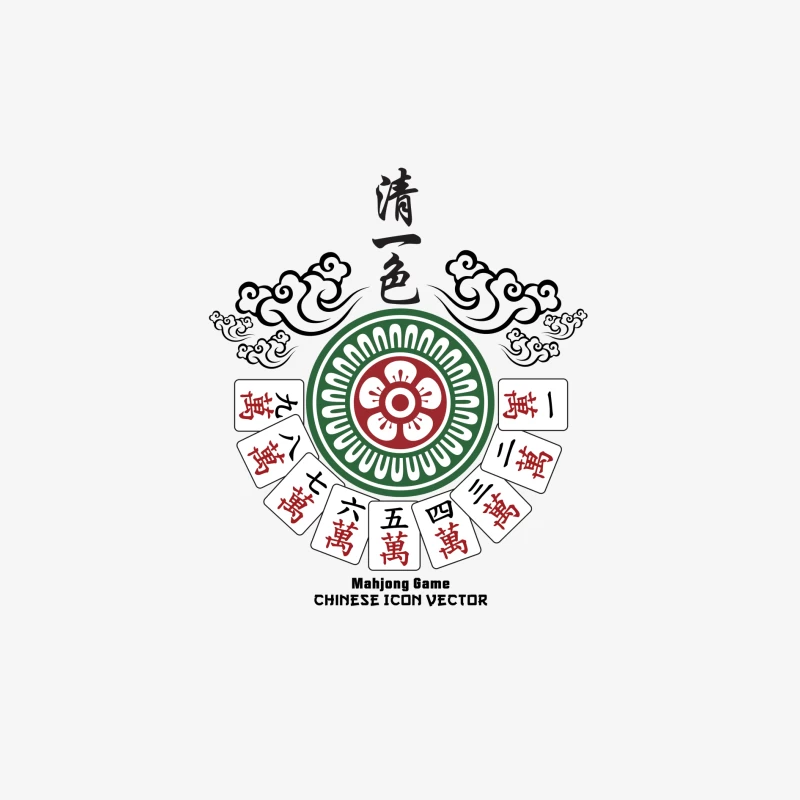 Mahjong-Kunstwerk mit Blumen- und Zahlensteine Herren Langarm T-Shirt