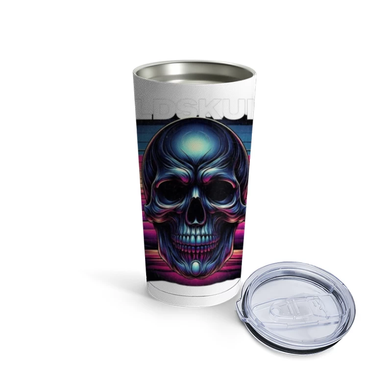 Retro Synthwave Neon Skull Artwork Travel Mug