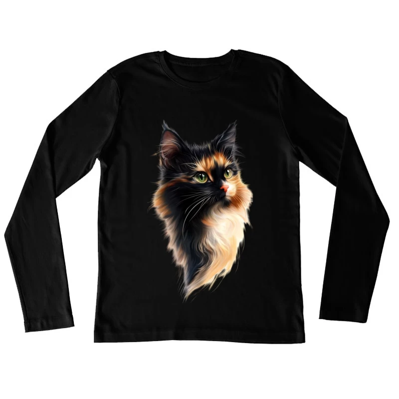 Stunning Portrait of a Fluffy Multicolored Cat Female Long Sleeve T-Shirt