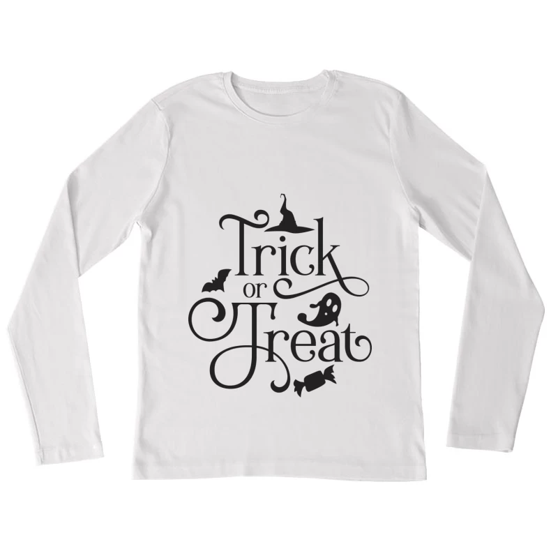 Trick or Treat d'Halloween avec Fantôme et Chapeau de Sorcière Femme Manches Longues T-Shirt