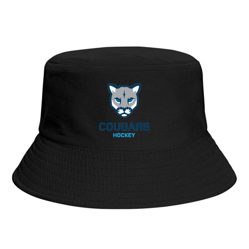 Cougars Hockey Team Logo with Blue and Gray Cougar Head Design Bucket Hat