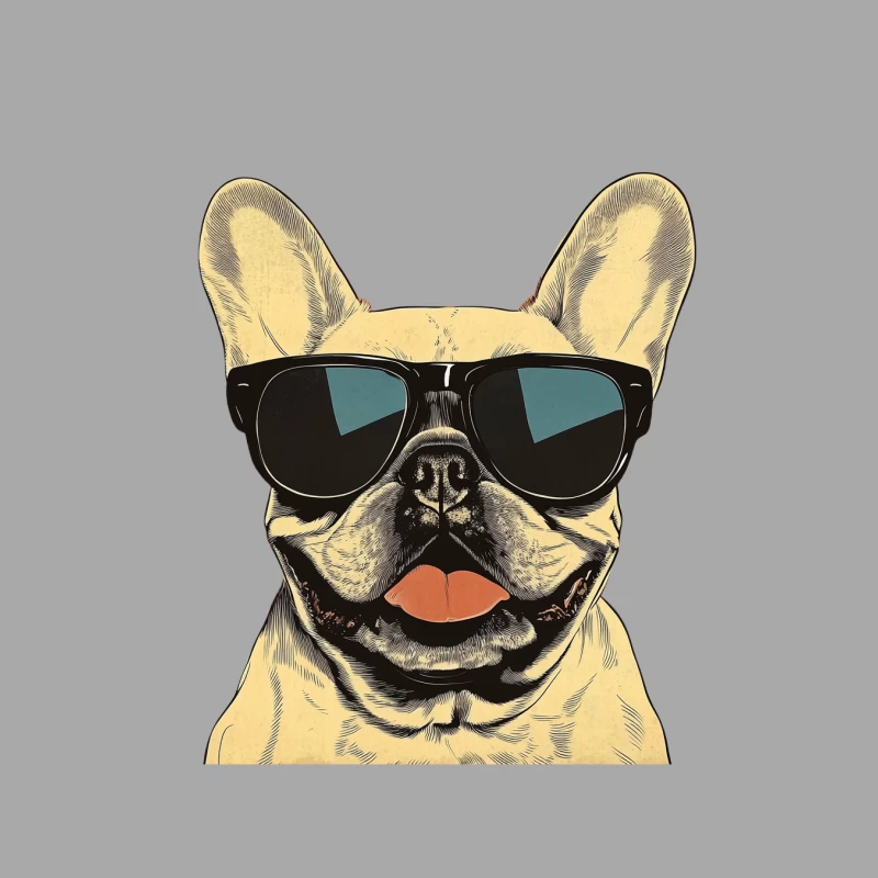 Cool French Bulldog Wearing Sunglasses Illustration Female Pullover Hoodie