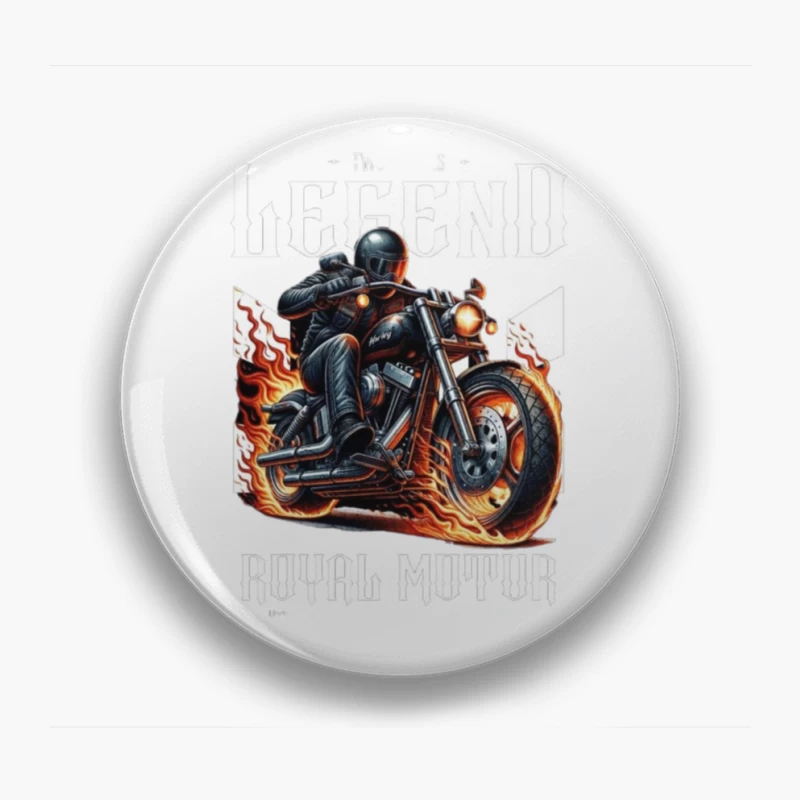 Legendary Flaming Royal Motor Black Motorcycle Illustration Pin