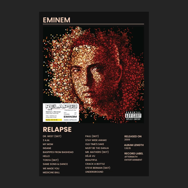 Eminem's Relapse Album Cover: Mosaic Portrait and Track List Male Pullover Sweatshirt
