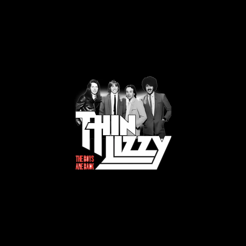 Thin Lizzy "The Boys Are Back" Album Cover - Classic Rock Band Portrait in Black and White Travel Mug