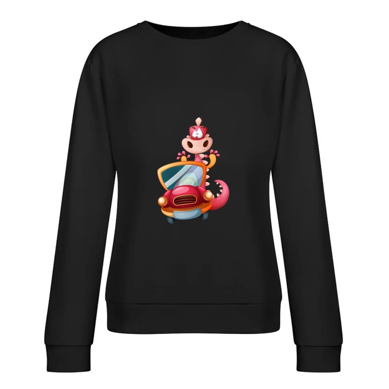 Dinosaure mignon dans une voiture Femme Sweat-shirt à enfiler