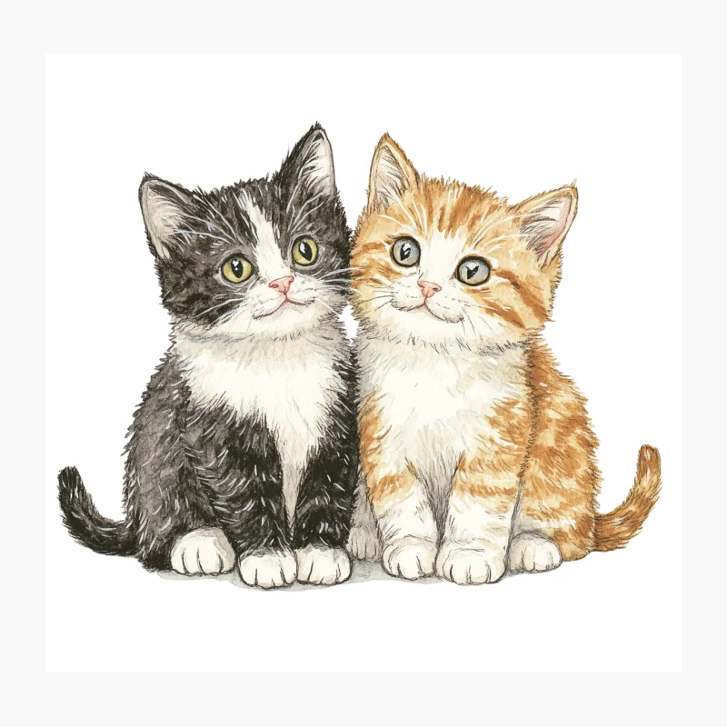 Adorable Watercolor Illustration of Two Cute Kittens Throw Pillow