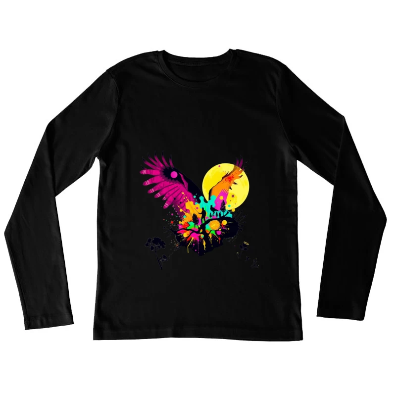 Vibrant Abstract Eagle Silhouette Under Moonlight Female Long Sleeve T-Shirt