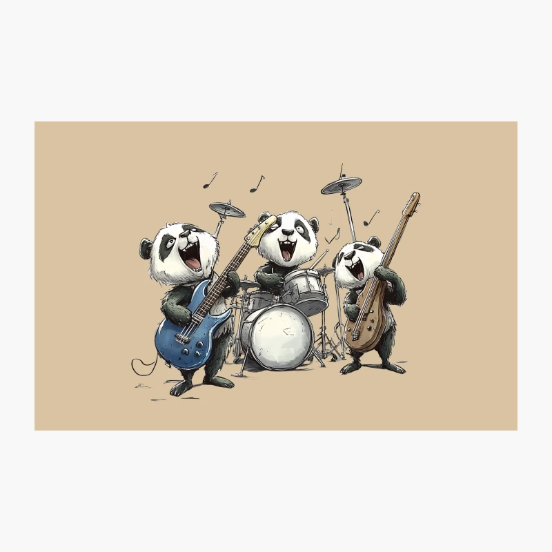 cartoon panda band music instruments rock band illustration animals fun Travel Mug