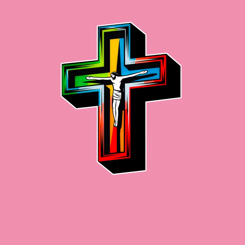 Colorful Modern Christian Cross with Crucifixion