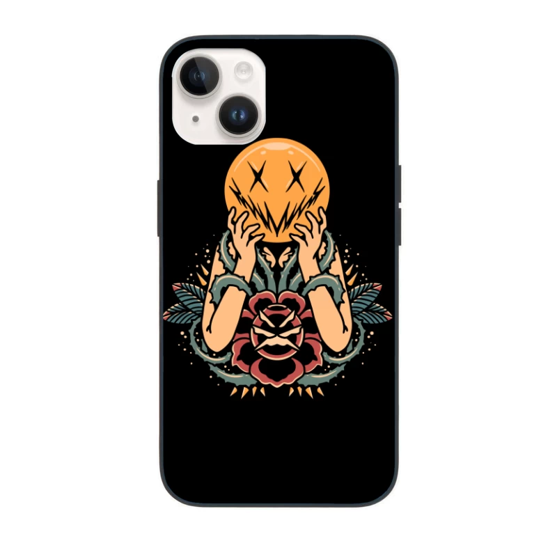 Surreal Floral Mask Illustration iPhone Case