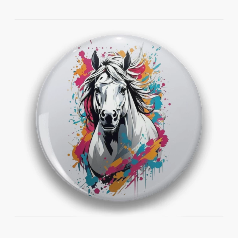 Colorful Digital Art of a Horse Pin