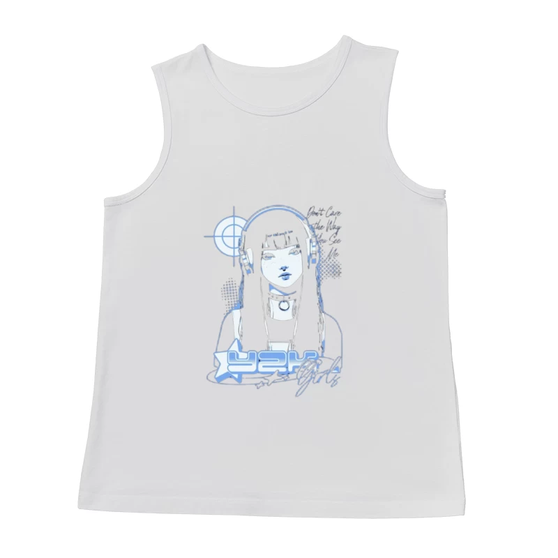 Blue Monochrome Gothic Anime Girl with Headphones Male Tank Top