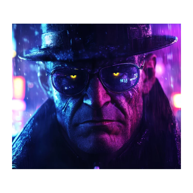 Neon Cyberpunk Portrait: Intense Futuristic Dystopia Tapestry