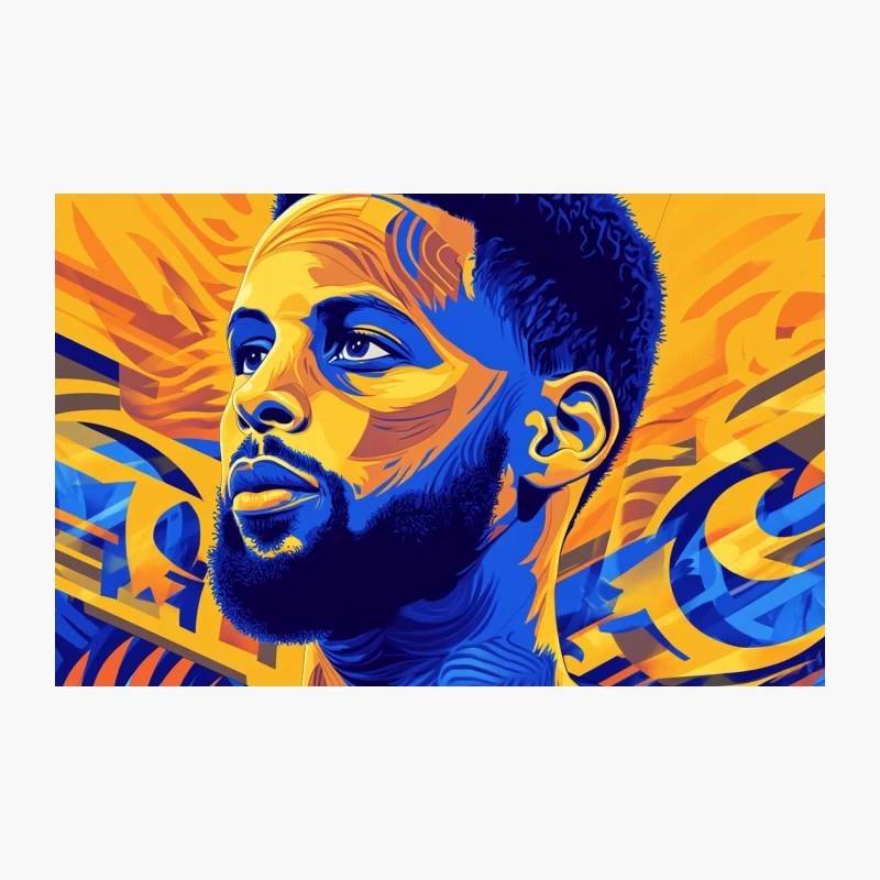 Vibrant Stylized Portrait of Basketball Player in Blue and Orange Travel Mug