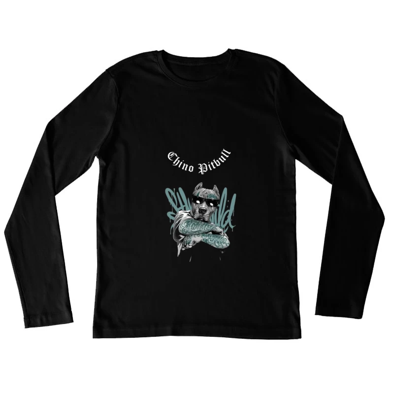 Pitbull cool avec lunettes de soleil et tatouages Femme Manches Longues T-Shirt