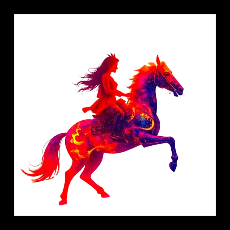 Mystical Red Horse and Rider Silhouette Fantasy Art Pin