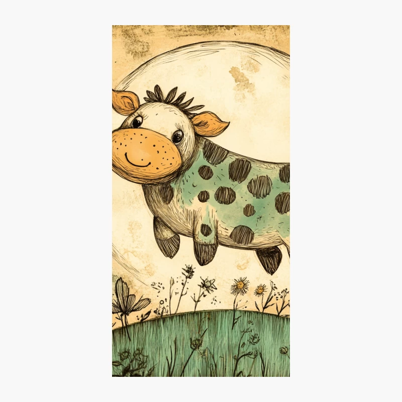 Whimsical Cartoon Cow Floating Over Moonlit Meadow iPhone Case