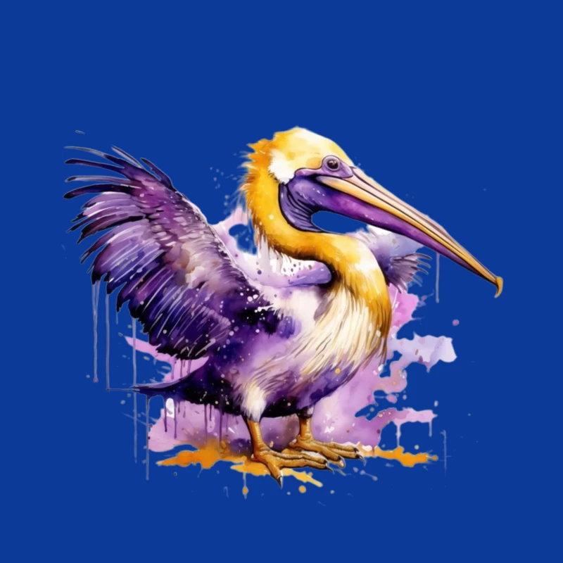Colorful Watercolor Illustration of a Pelican Throw Pillow