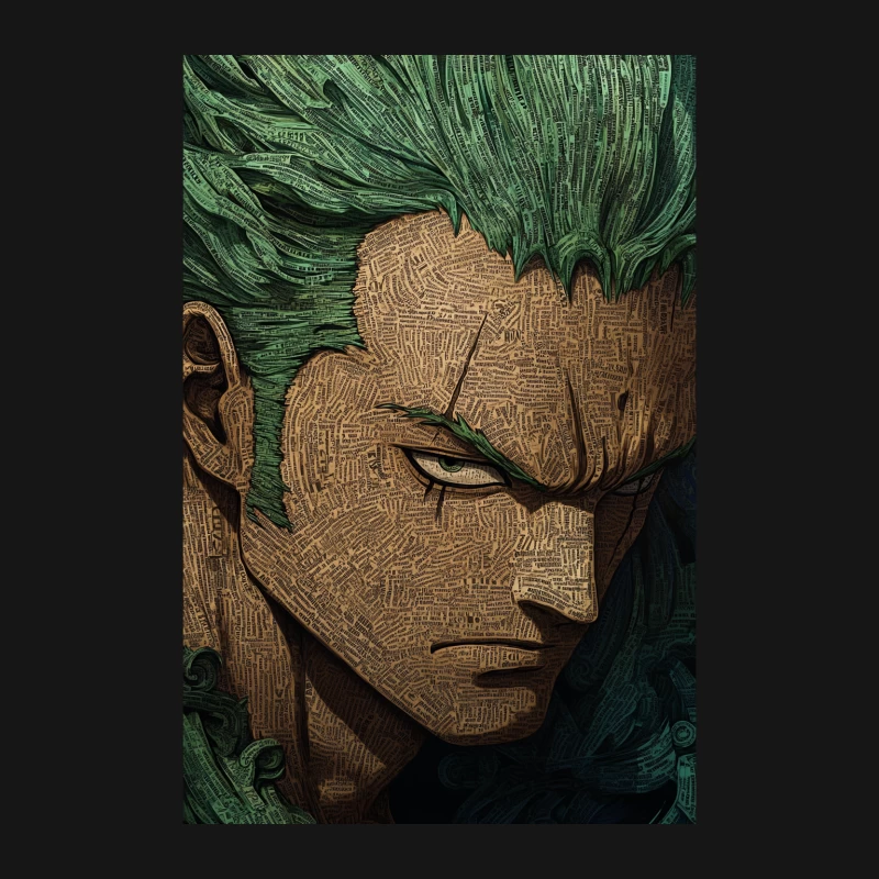 Textured Anime-Style Portrait with Green Hair and Intense Gaze Male Long Sleeve T-Shirt