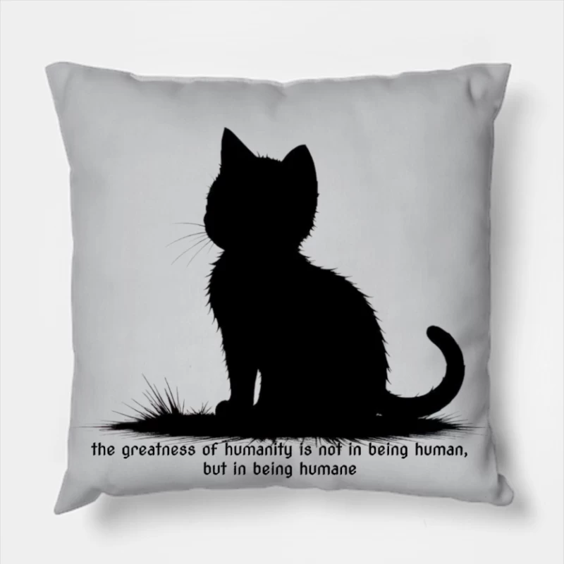 Black Cat Silhouette with Humane Message Throw Pillow