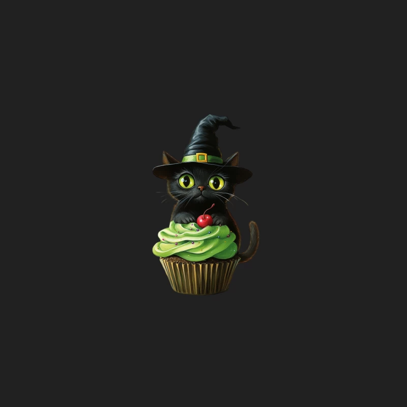 Spooky Sweet: Halloween Black Cat Cupcake with Witch Hat Bucket Hat