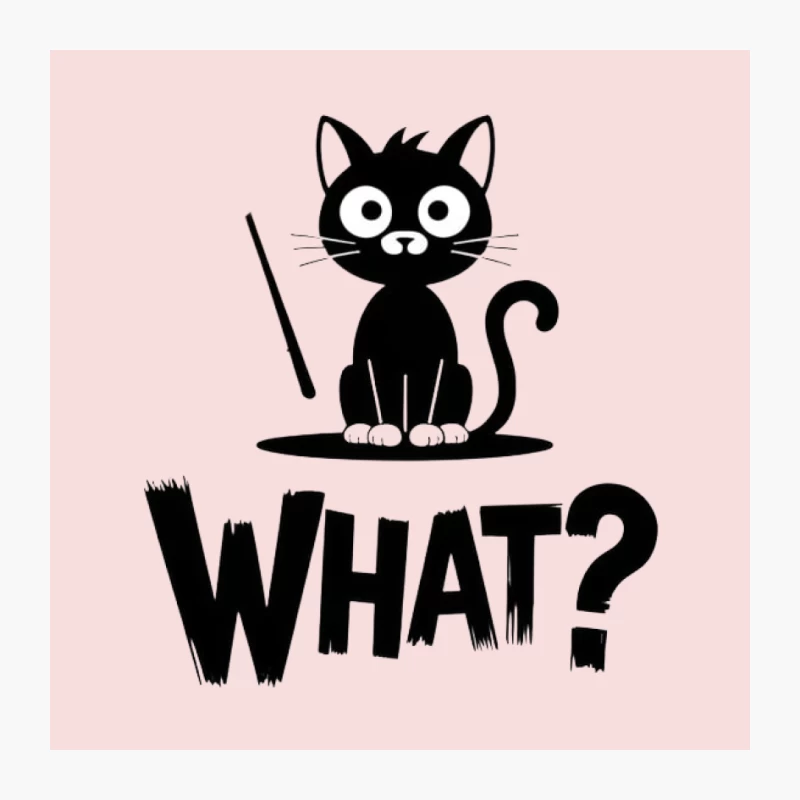 Funny Black Cat Cartoon with Question Mark in Minimalist Style Pin