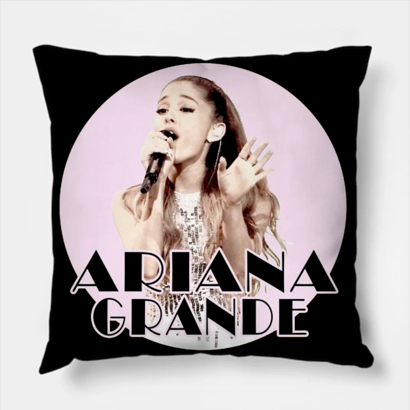 Pop Singer Performing in Sequin Dress with Stylized Typography Throw Pillow