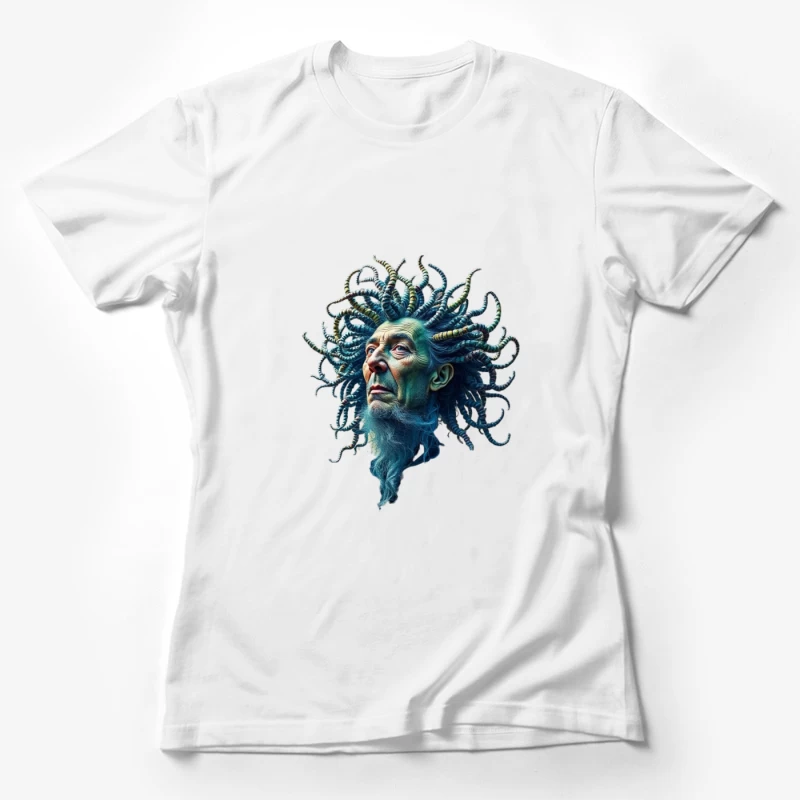 Surreal Medusa-Inspired Portrait with Blue Tentacles Female T-Shirt