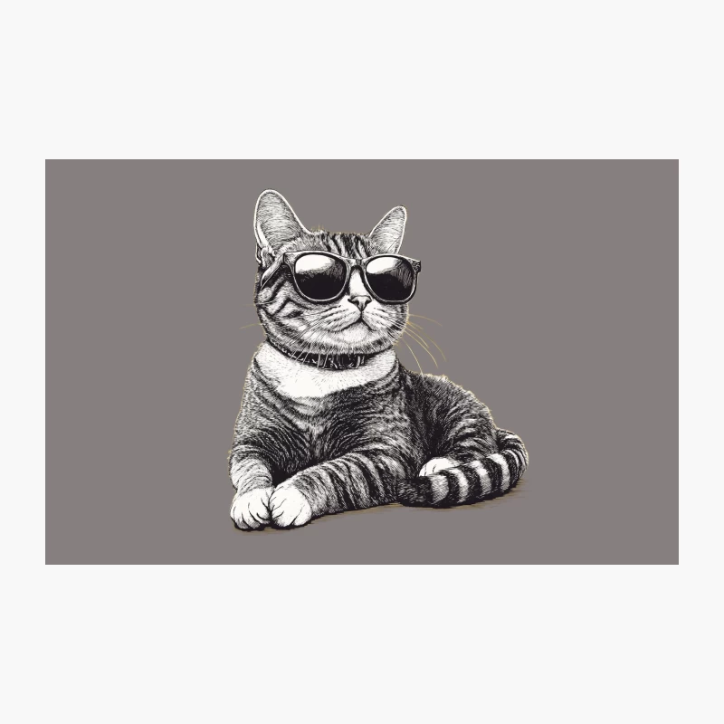 Cool Cat in Sunglasses: Stylish Feline Sketch Travel Mug